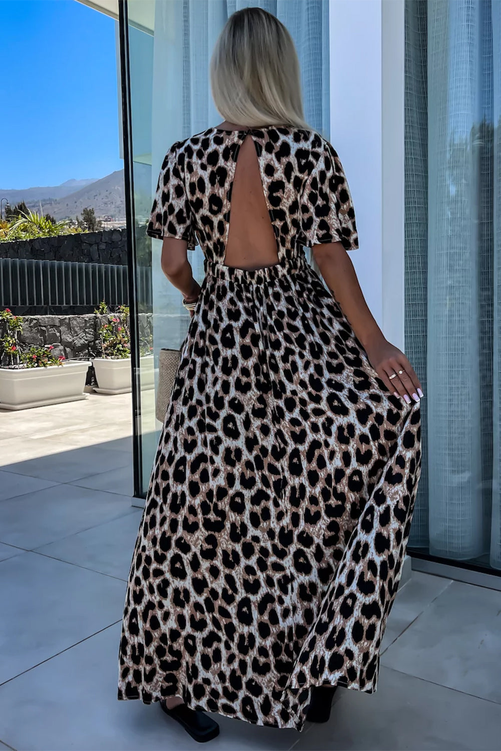 Leopard Open Back Maxi Dress