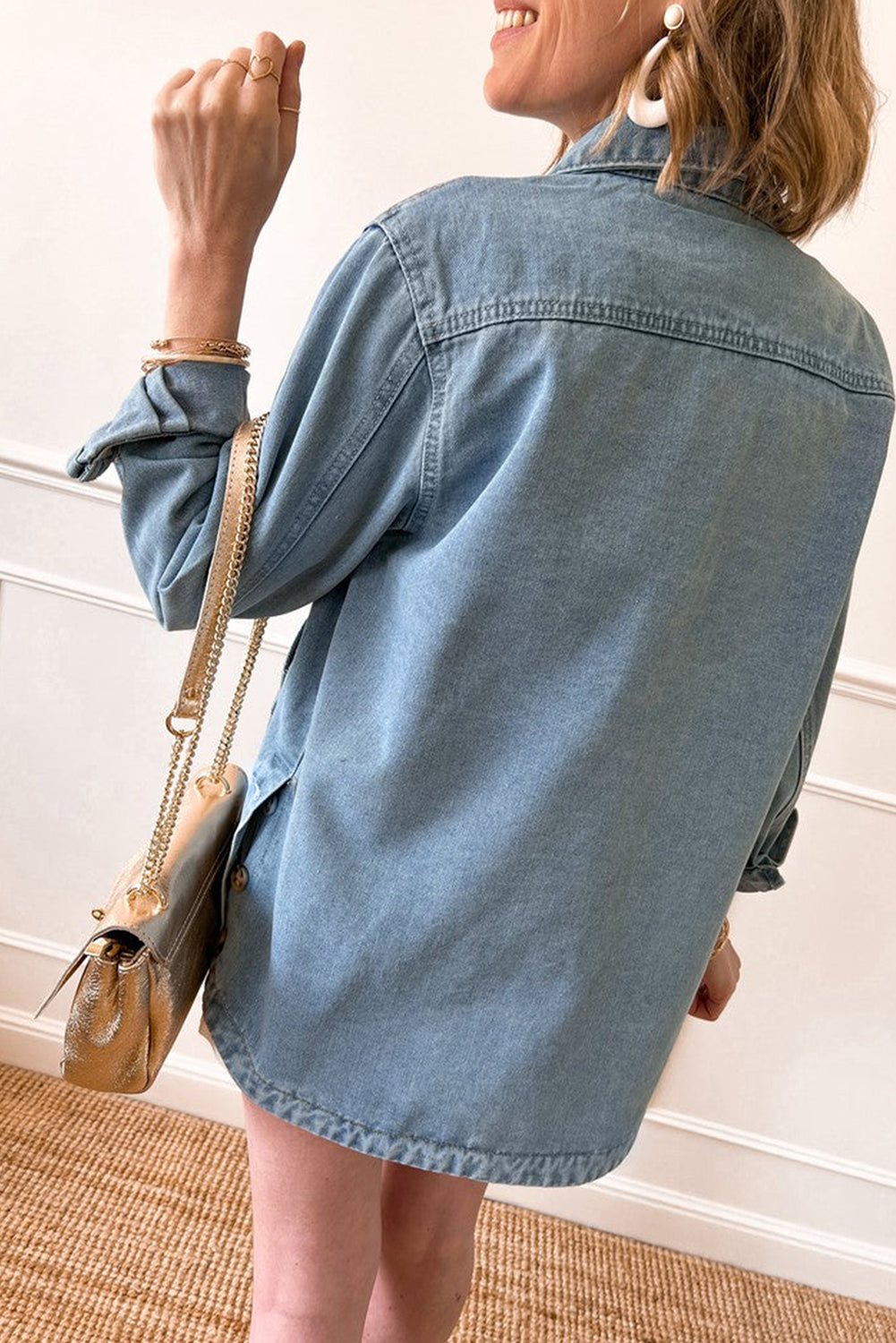 Slit Buttons Pocketed Denim Jacket