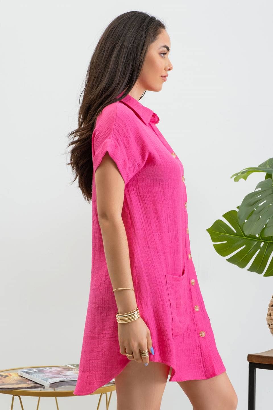 Collard Button Down Tunic Dress