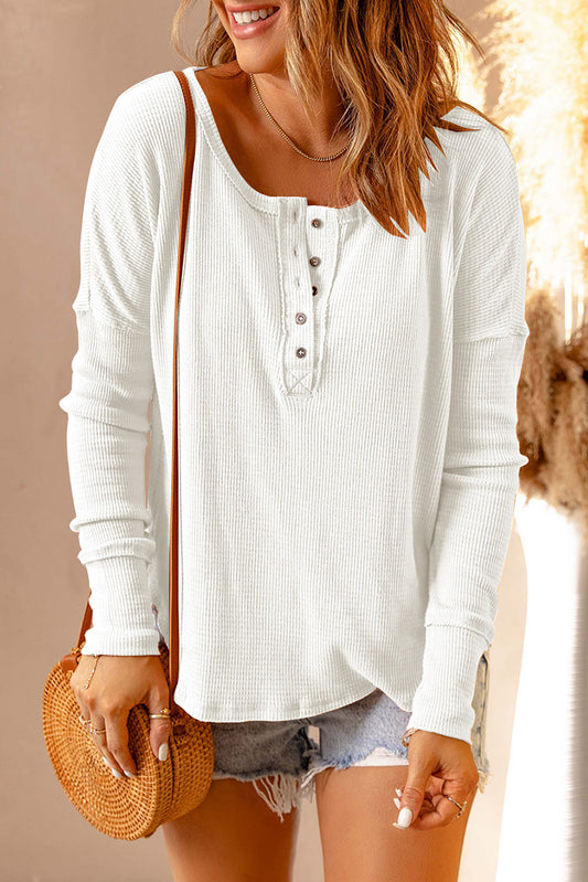 Waffle Knit Henley Top