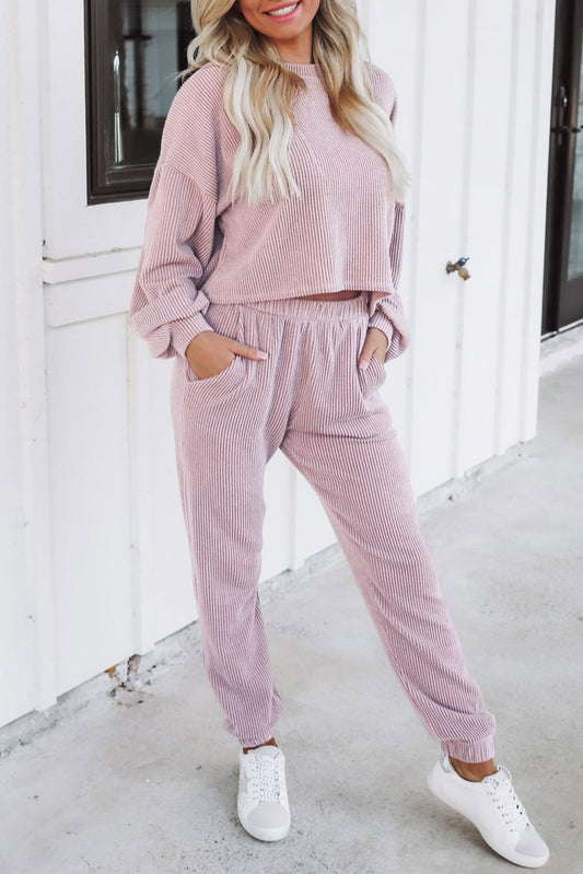 Ribbed Cropped Top and Jogger Set