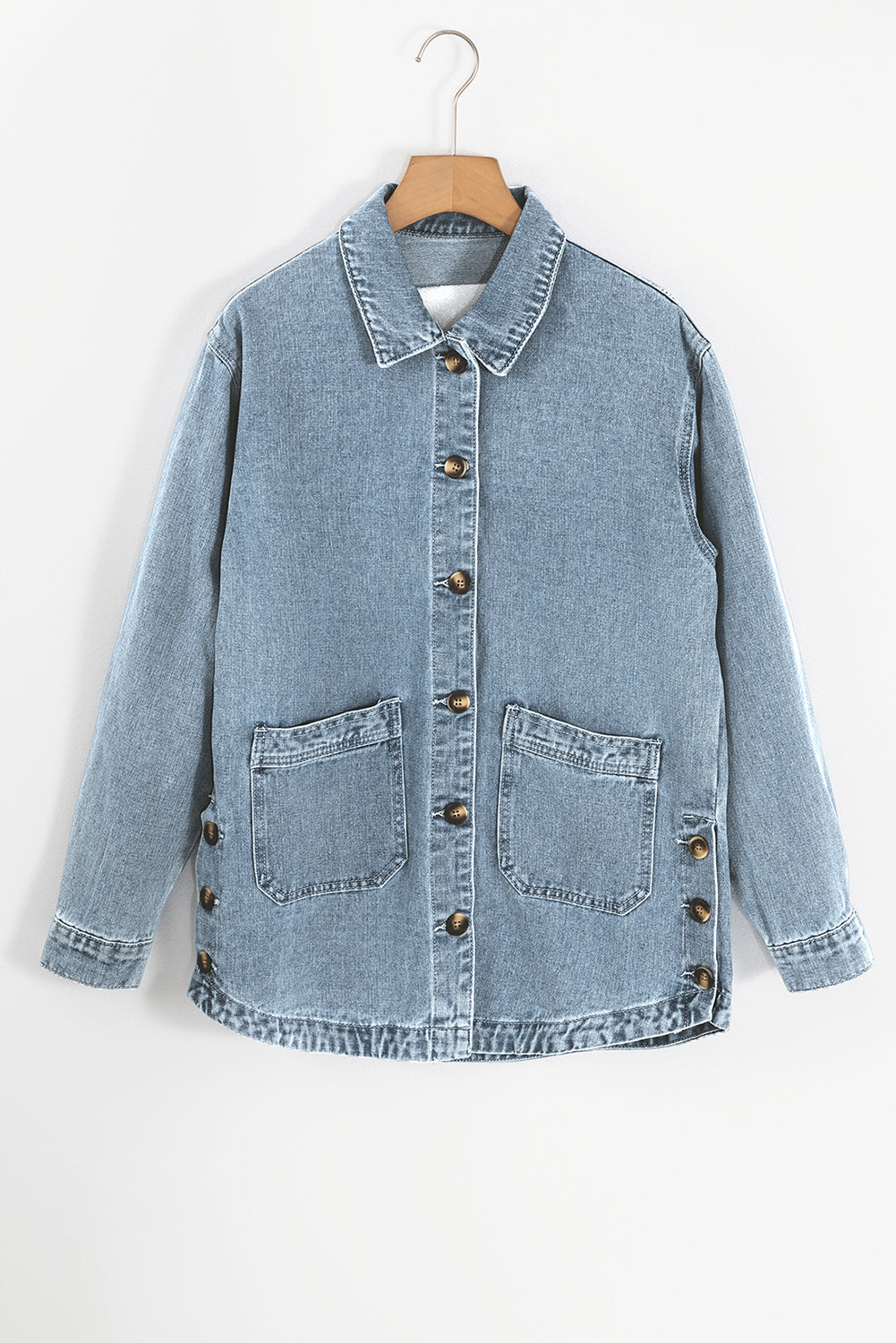 Slit Buttons Pocketed Denim Jacket