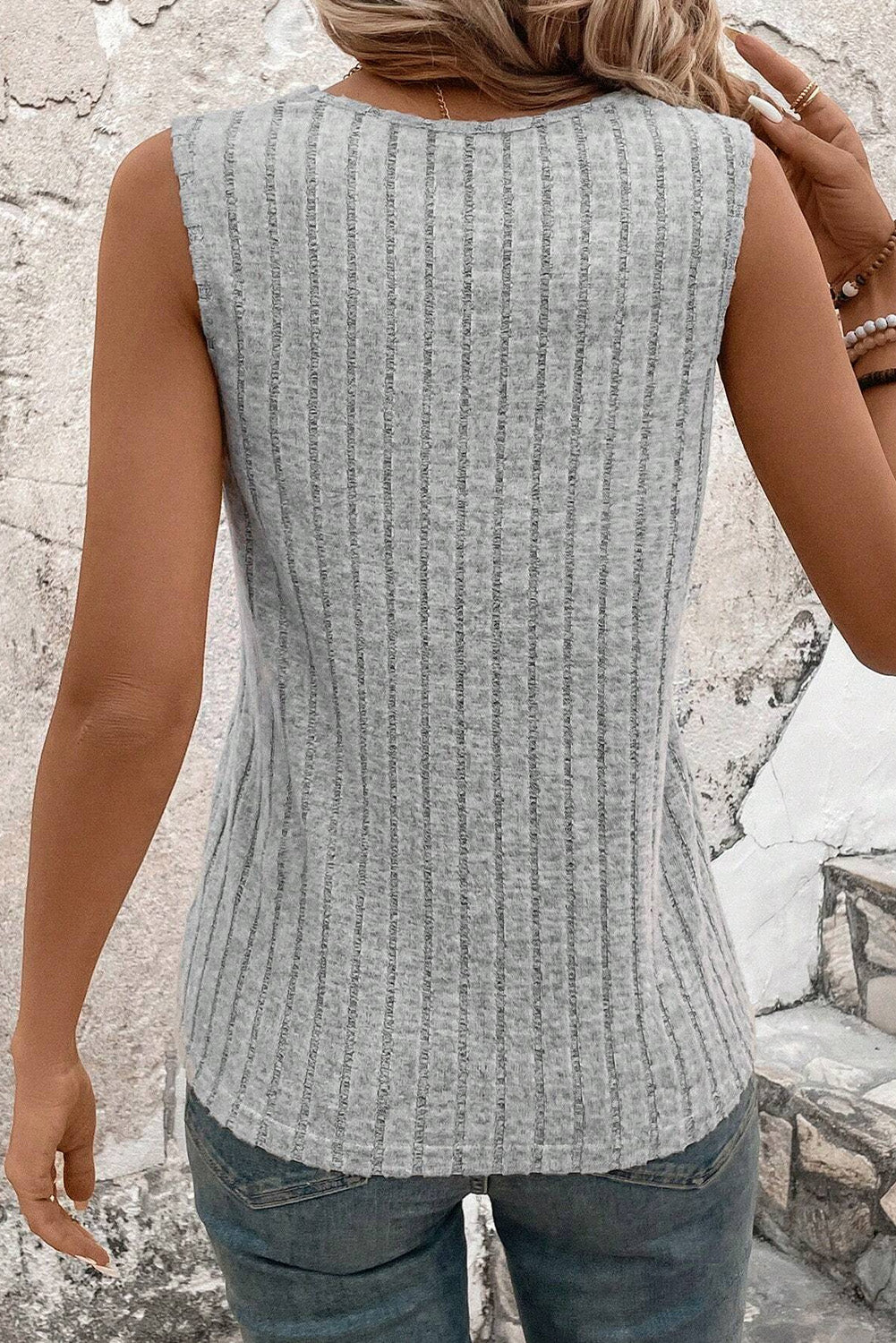 Rib Texture V Neck Tank