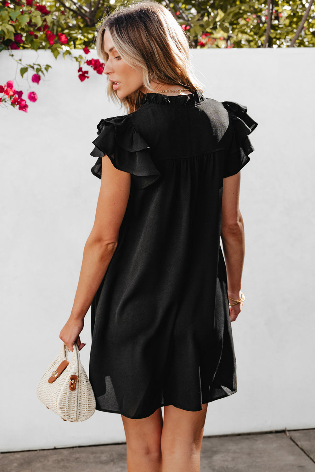 Ruffle Sleeve Shift Dress