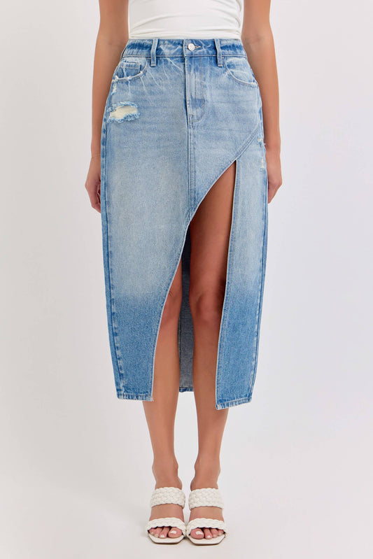 Cello High Rise MidI Skirt with Curved Cutout