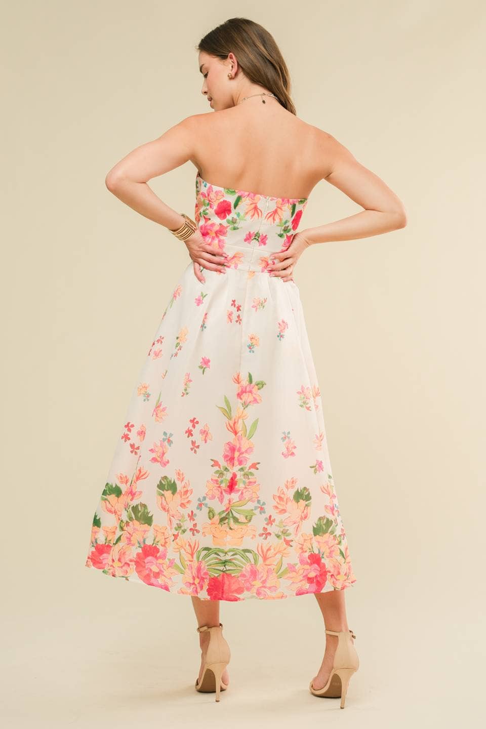 Floral Strapless Midi Dress