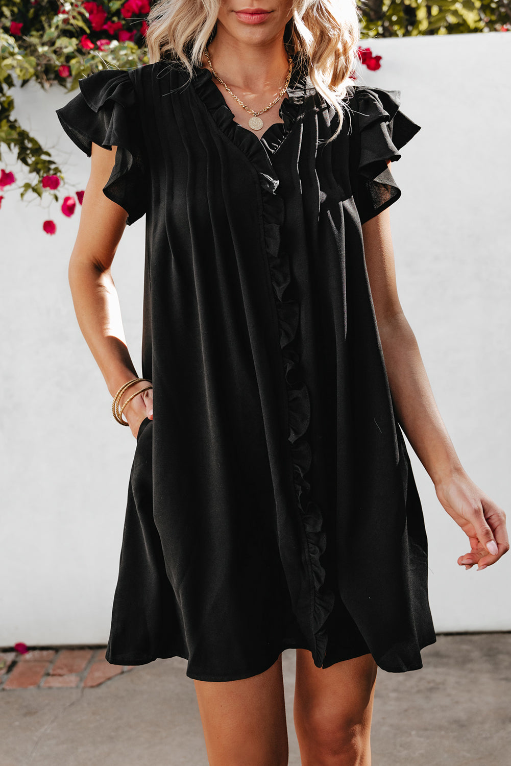 Ruffle Sleeve Shift Dress