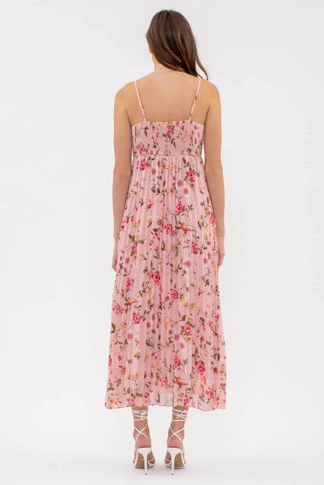 Pink Pleated Floral Maxi